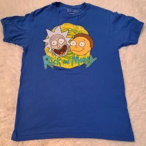 Rick & Morty Adult Swim Men's Medium T-Shirt Blue Graphic Shirt Top